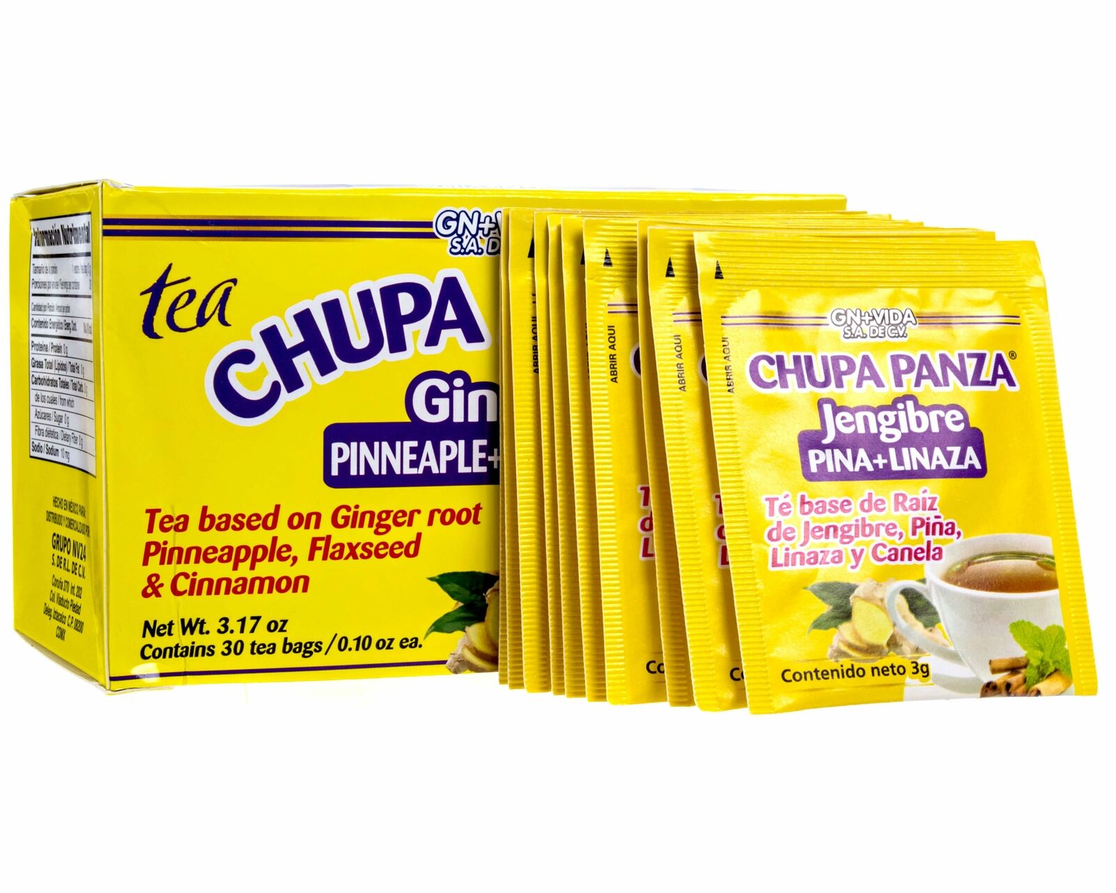 Te Chupa Panza Jengibre Pina Linaza Ginger Pineapple And Flax Seed Tea 30pack Solovital